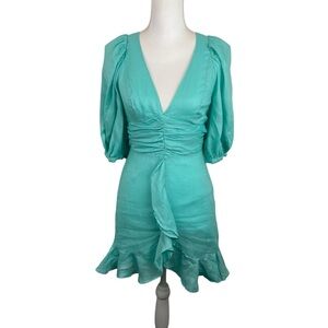 Bardot | Aura Aqua Green Ruffle Deep V Neck Mini Dress